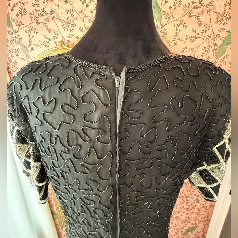 Stunning Vintage 90s Lawrence Kazar New York Hand Beaded Silk Evening Gown - Picture 8 of 17